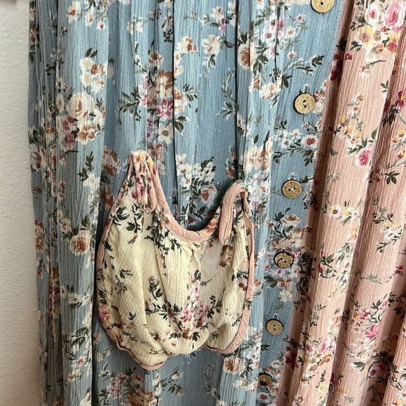 VTG Liza Lynn Pink Floral Colorblock Prairie Crinkle Maxi Button Dress Sz M - Picture 3 of 5